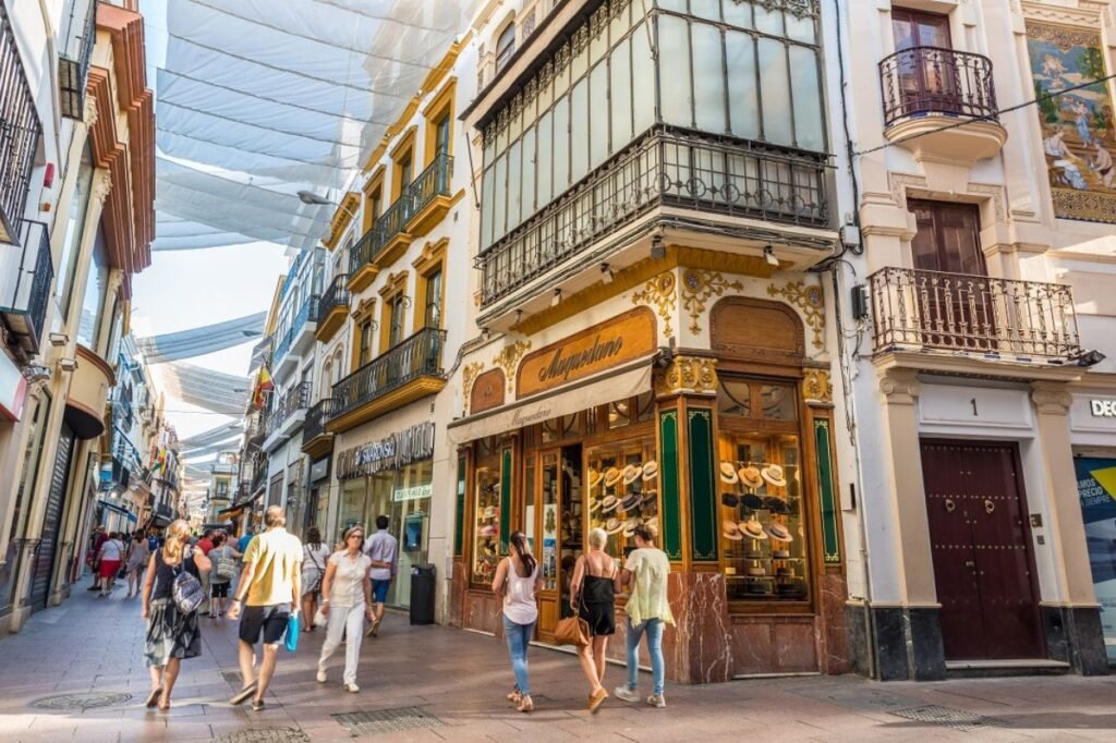Calle peatonal comercial en el centro historico de Sevilla